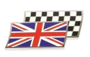 Union Jack Over Checkered Flag Badge – Enamel -Self Adhesive
